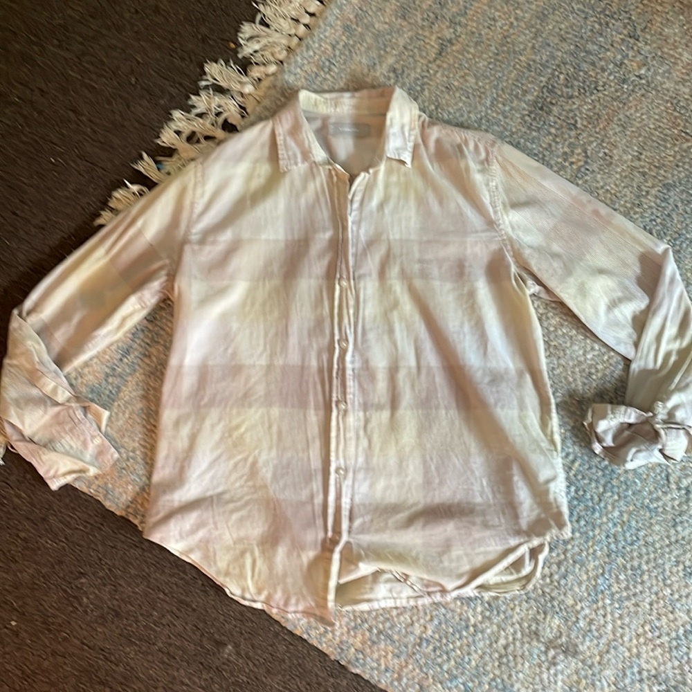 Everlane tan and yellow lightweight oversized button down